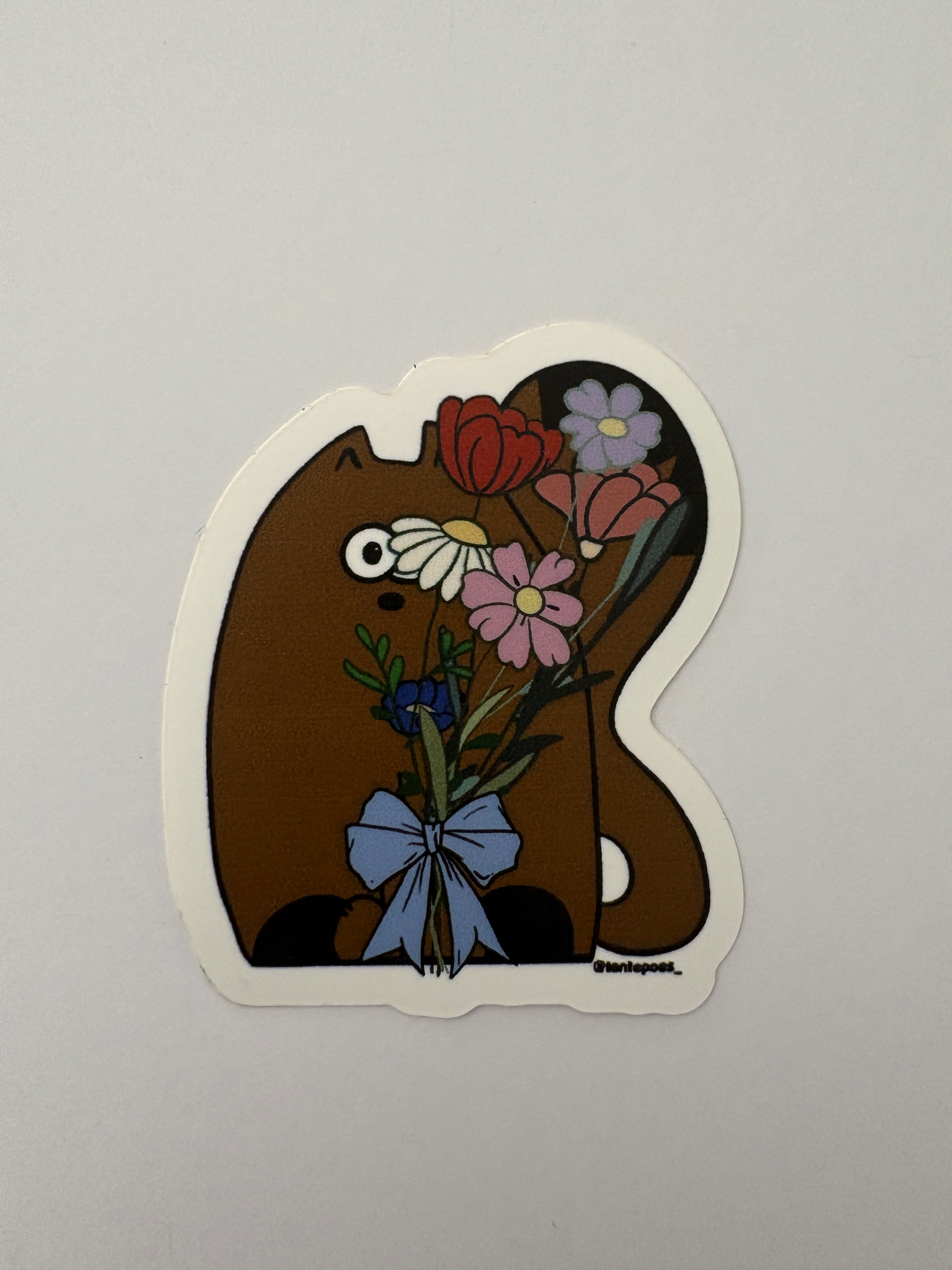 Sticker "tante poes gives you flowers"
